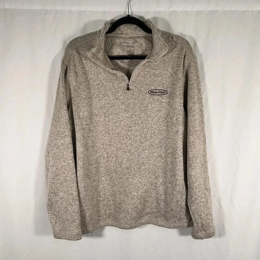 Realtree Sweater Men's Large Brown Grey 1/4 Zip Long Sleeve Polyester Pullover